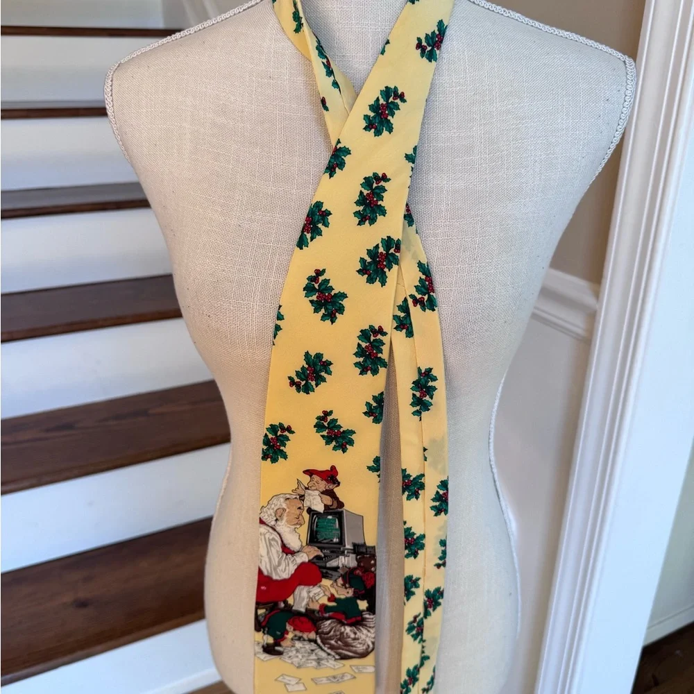The Saturday Evening Post Mens Vintage 1997 Santa Elves letters ‎ Christmas tie